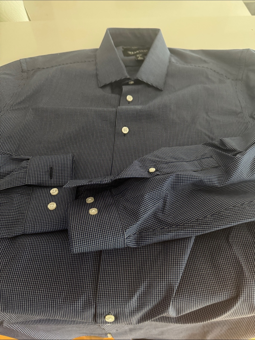 The Men's Store Navy Micro-Check Dress Shirt brand new never worn slim fit style